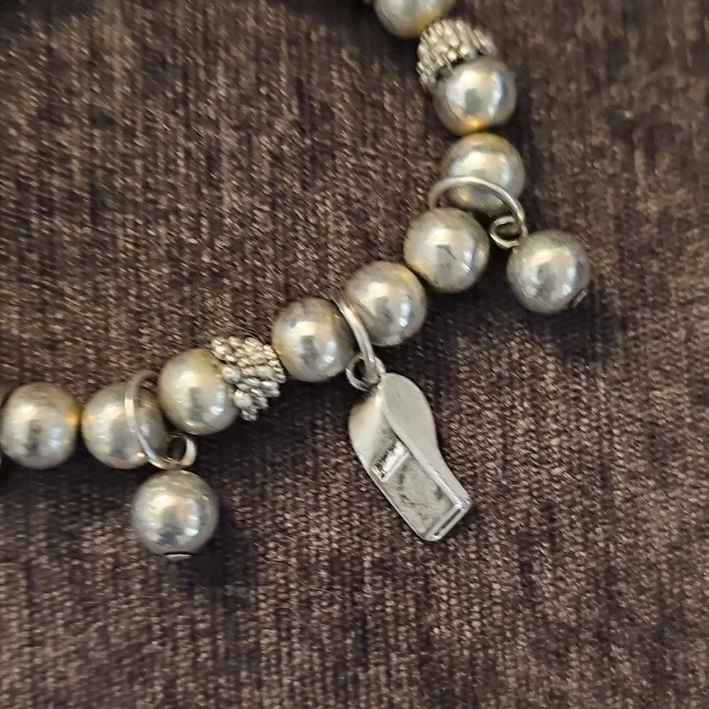 Stretchy Silver Tone Soccer Charm Bracelet